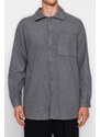 Trendyol Gray Men's Oversize Fit Shirt Collar Stamp Thick Winter Shirt Jacket