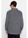 Trendyol Gray Men's Oversize Fit Shirt Collar Stamp Thick Winter Shirt Jacket