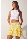 Happiness İstanbul Women's Yellow Patterned Ruffle Viscose Shorts Skirt