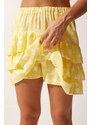 Happiness İstanbul Women's Yellow Patterned Ruffle Viscose Shorts Skirt