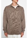 Trendyol Mink Oversize Fit Wide Fit Polo Neck Knitwear Sweater