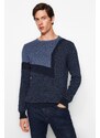 Trendyol Indigo Men's Slim Fit Crew Neck Color Block Knitwear Sweater