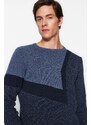 Trendyol Indigo Men's Slim Fit Crew Neck Color Block Knitwear Sweater