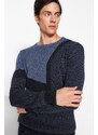 Trendyol Indigo Men's Slim Fit Crew Neck Color Block Knitwear Sweater