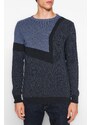 Trendyol Indigo Men's Slim Fit Crew Neck Color Block Knitwear Sweater