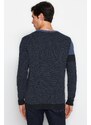 Trendyol Indigo Men's Slim Fit Crew Neck Color Block Knitwear Sweater