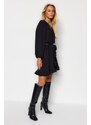 Trendyol černá dvouřadá sukně volánková mini tkaná šaty