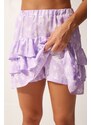 Happiness İstanbul Women's Lilac Patterned Ruffle Viscose Shorts Skirt