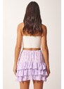 Happiness İstanbul Women's Lilac Patterned Ruffle Viscose Shorts Skirt