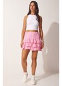 Happiness İstanbul Women's Light Pink Patterned Ruffle Viscose Shorts Skirt