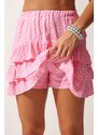 Happiness İstanbul Women's Light Pink Patterned Ruffle Viscose Shorts Skirt