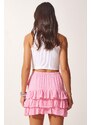 Happiness İstanbul Women's Light Pink Patterned Ruffle Viscose Shorts Skirt