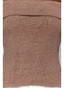 Trendyol Brown Knitwear Look Carmen Collar Fitted/Skinned Crop Knitted Blouse