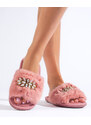 Pink slippers with fur and Shelovet crystals