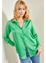 Bianco Lucci Women's Basic Satin Plain Shirt