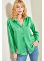 Bianco Lucci Women's Basic Satin Plain Shirt