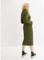 bonprix Pletené žebrované šaty s límečkem na zip Zelená