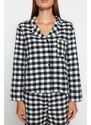 Trendyol Black Flannel Cotton Plaid Shirt-Pants Woven Pajama Set