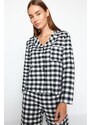 Trendyol Black Flannel Cotton Plaid Shirt-Pants Woven Pajama Set