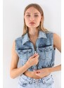 BİKELİFE Women's Blue Lycra Crop Denim Vest