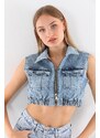 BİKELİFE Women's Blue Lycra Crop Denim Vest