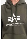 Mikina Alpha Industries Basic Hoody pánská, zelená barva, s kapucí, s potiskem, 178312.142