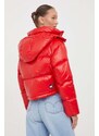Péřová bunda Tommy Jeans dámská, červená barva, zimní