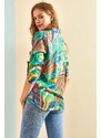 Bianco Lucci Women's Multi Leaf Patterned Viscose Shirt with Fold Sleeves.