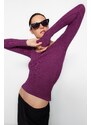 Trendyol Purple Faded/Faded Effect Ribbed Pool Neck Body-Shouldered Cotton Stretch Knit Blouse