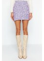 Trendyol Purple Zipper and Slit Tweed Regular Waist Mini Knitted Skirt