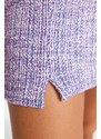 Trendyol Purple Zipper and Slit Tweed Regular Waist Mini Knitted Skirt