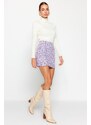 Trendyol Purple Zipper and Slit Tweed Regular Waist Mini Knitted Skirt