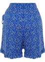 Trendyol Curve Blue Floral Patterned Woven Tied Shorts Skirt