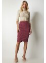 Happiness İstanbul Women's Plum Patterned Knitwear Pencil Skirt