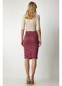 Happiness İstanbul Women's Plum Patterned Knitwear Pencil Skirt