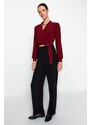 Trendyol Claret Red Double Breasted Crop Stretch Knitted Blouse