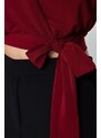 Trendyol Claret Red Double Breasted Crop Stretch Knitted Blouse