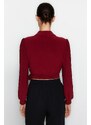 Trendyol Claret Red Double Breasted Crop Stretch Knitted Blouse