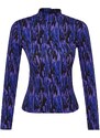 Trendyol Purple Printed Fitted/Situated High Neck Long Sleeve Crepe/Textured Knitted Blouse