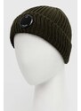 Vlněná čepice C.P. Company Extrafine Merino Wool Lens Beanie zelená barva, z husté pleteniny, 15CMAC272A005509A