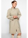 Trendyol Beige Oversize trenčkot širokého střihu s páskem