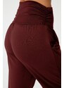LOS OJOS Burgundské harémové kalhoty s elastickým pasem a pytlovitým vzhledem