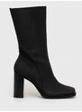 Kožené kotníkové boty Calvin Klein Jeans HEEL ZIP BOOT LTH WN dámské, černá barva, na podpatku, YW0YW01113