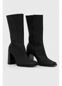 Kožené kotníkové boty Calvin Klein Jeans HEEL ZIP BOOT LTH WN dámské, černá barva, na podpatku, YW0YW01113