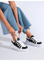 Black and white women's sneakers with thick sole Shelvt