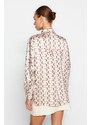 Trendyol Beige Geometric Pattern Oversize/Wide Fit Satin Woven Shirt