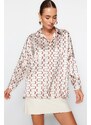 Trendyol Beige Geometric Pattern Oversize/Wide Fit Satin Woven Shirt