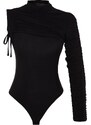 Trendyol Black Drape Detailed Single Sleeve Knitted Bodysuit