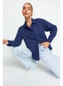 Trendyol Navy Blue Loose Fit bavlněná tkaná košile
