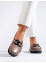 GOODIN Women's dark beige loafers on the Shelvt platform